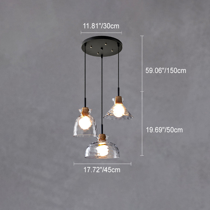 Nordic Clear Rippled Glass Pendant Light - 1-Light Shade