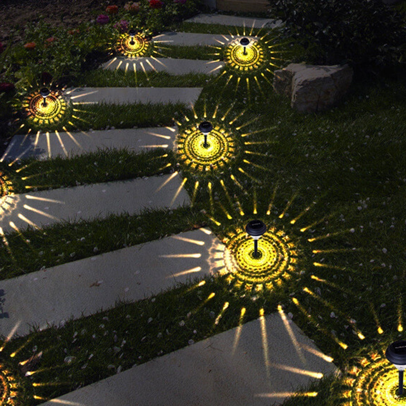 Solar Waterproof Circular Divergent LED Garden Light - Outdoor Decorative Lighting