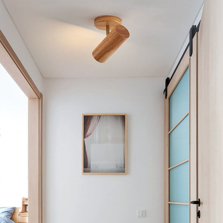 Japanese Minimalist Solid Wood Spotlight Track Ceiling Light - 1/3/4 Light Flush Mount