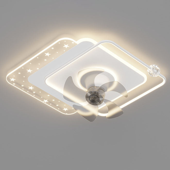 Contemporary Iron Acrylic LED Round Square Ceiling Fan Light for Bedroom