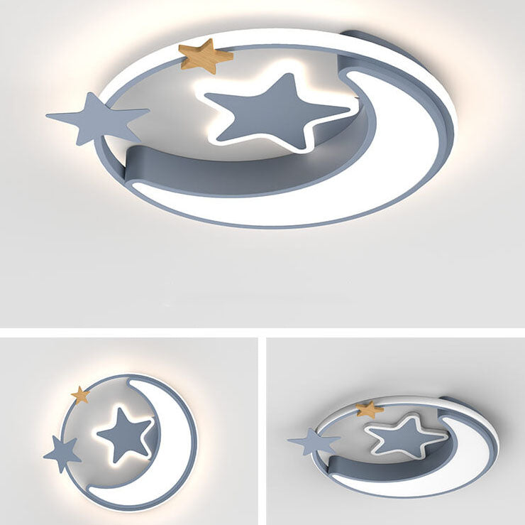 Creative Simplicity Star Moon Round LED Kids Flush Mount Ceiling Light - Cute Bedroom Lighting, Nursery Decor, Child-Friendly Ceiling Fixture, Modern Design, Energy Efficient, Easy Install, Adjustable Brightness, Soft Glow, Ideal for Kids Room, Baby Room