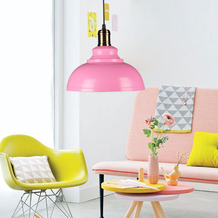 Contemporary Industrial Dome Pendant Light - Round Iron 1-Light Fixture for Living Room
