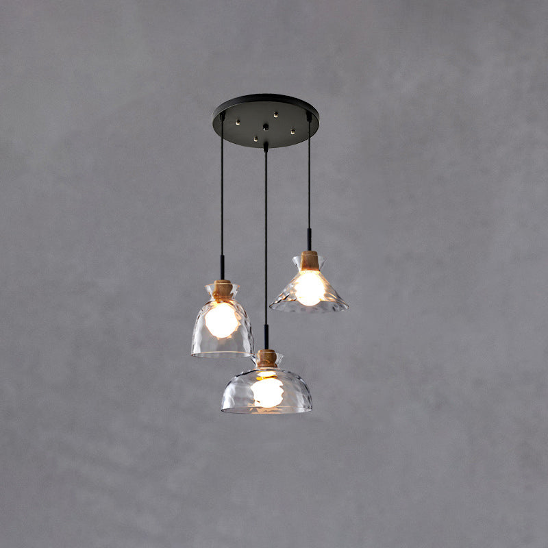 Nordic Clear Rippled Glass Pendant Light - 1-Light Shade