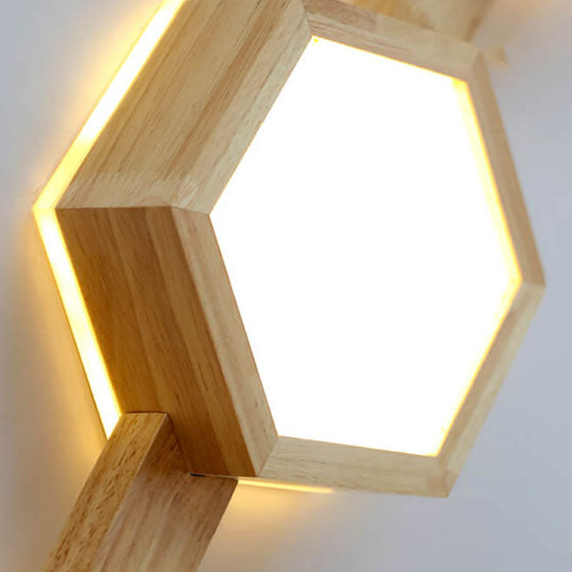 Modern Wooden Hexagonal LED Ceiling Light - Flush Mount Design