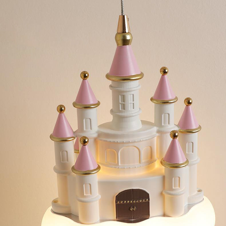 Contemporary Nordic Kids Resin PVC PE Castle 1-Light Pendant Light for Bedroom, Children's Room Lighting, Playroom Decorative Lamp, Nordic Style Ceiling Lamp, Creative Kids Castle Pendant Fixture, Colorful Bedroom Lighting for Boys and Girls, Stylish Home