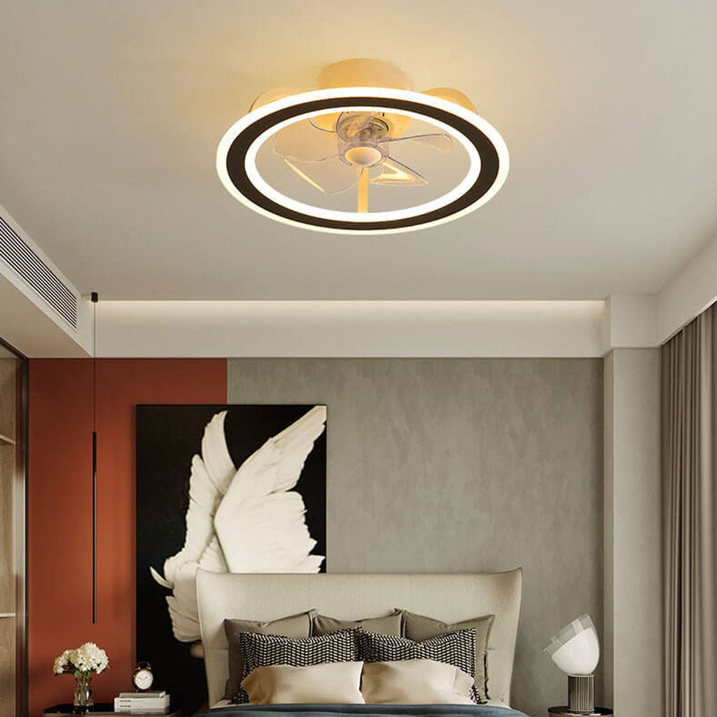 Nordic Creative Round LED Semi-Flush Mount Ceiling Fan Light Fixture