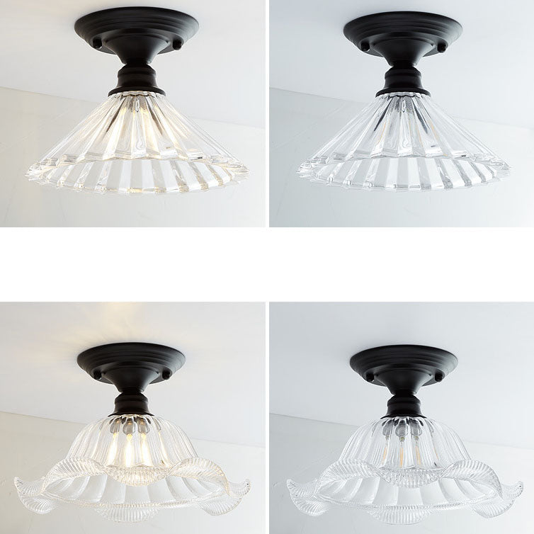 Contemporary Nordic Iron Glass Floral Round Geometry Semi-Flush Mount Light for Living Room & Bedroom