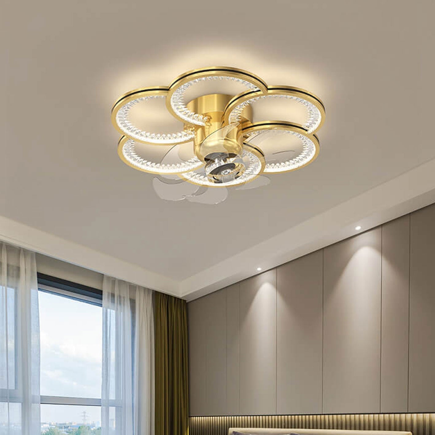 Modern Luxury Flower Petal LED Ceiling Fan Light Fixture