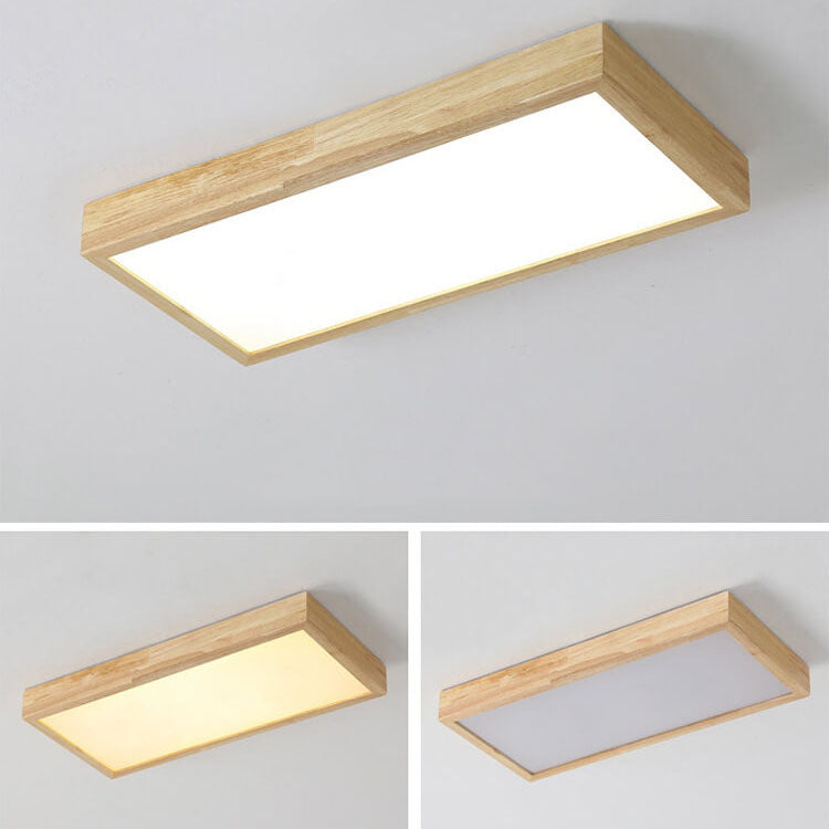 Nordic Japanese Log Wood LED Ceiling Light - Rectangular Flush Mount