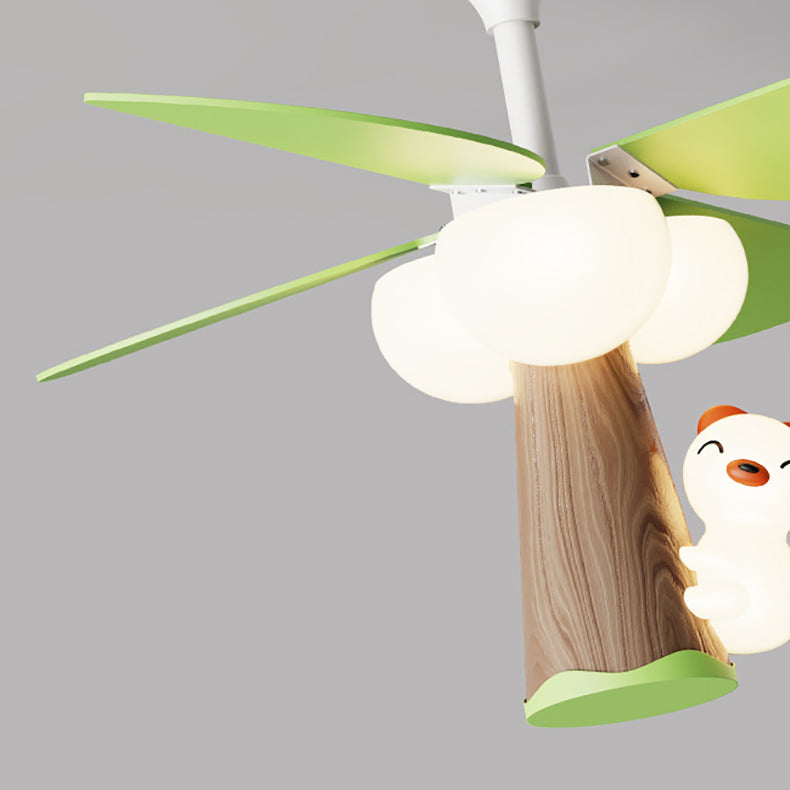 Contemporary Kids PVC Iron Wood Tree Bear LED Ceiling Fan Light
