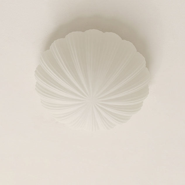 Modern Minimalist Cream Shell Glass LED Flush Mount Light for Living Room & Bedroom