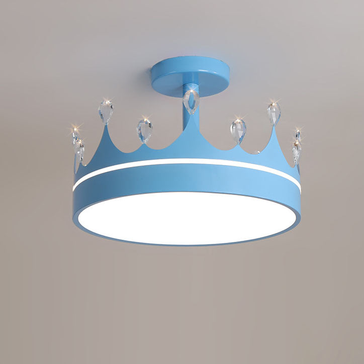 Contemporary Creative Cartoon Crown LED Kids Semi-Flush Mount Ceiling Light for Bedroom, Cute Nursery Lighting Fixture, Stylish Children's Room Decor, Energy-Efficient LED Ceiling Lamp, Modern Crown Design, Fun and Playful Kids Lighting, Bright and Cheerf