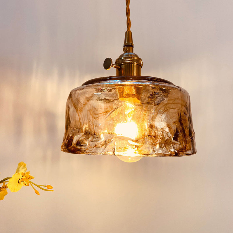 Vintage Amber Glass Brass Pendant Light 1-Light Ceiling Fixture