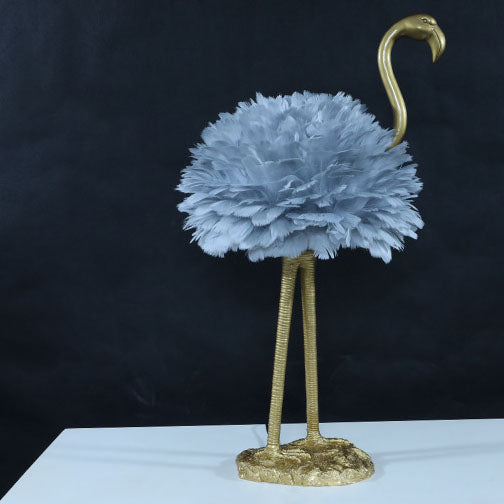 Contemporary Nordic Goose Feather Metal Flamingo Ball 1-Light Table Lamp for Bedside, Modern Accent Lighting, Decorative Bedroom Lamp, Unique Home Decor, Stylish Nightstand Light, Chic Flamingo Design, Soft Ambient Glow, Artful Lighting Fixture