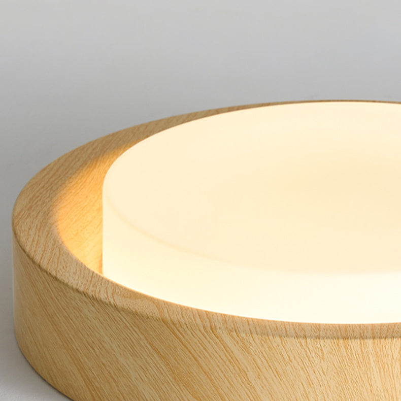 Traditional Japanese Round Glass LED Flush Mount Ceiling Light - Wood Grain Design for Bedroom