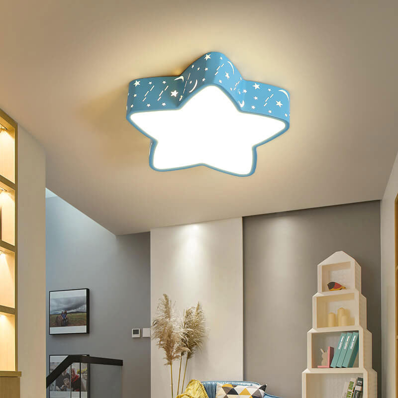 Cartoon Creative Star Shape LED Flush Mount Ceiling Light Fixture for Kids' Room, Nursery, Children’s Bedroom, Modern Ceiling Lamp, Cute Decorative Lighting, Energy-Efficient Star Pendant Light for Playroom or Baby Room