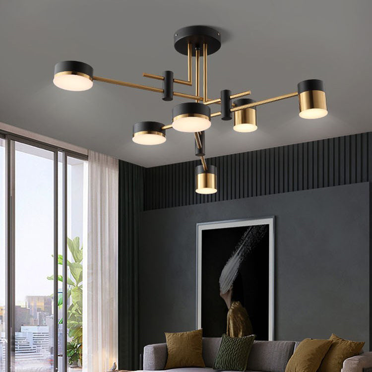 Scandinavian Iron Acrylic Round LED Semi-Flush Mount Ceiling Light for Living Room