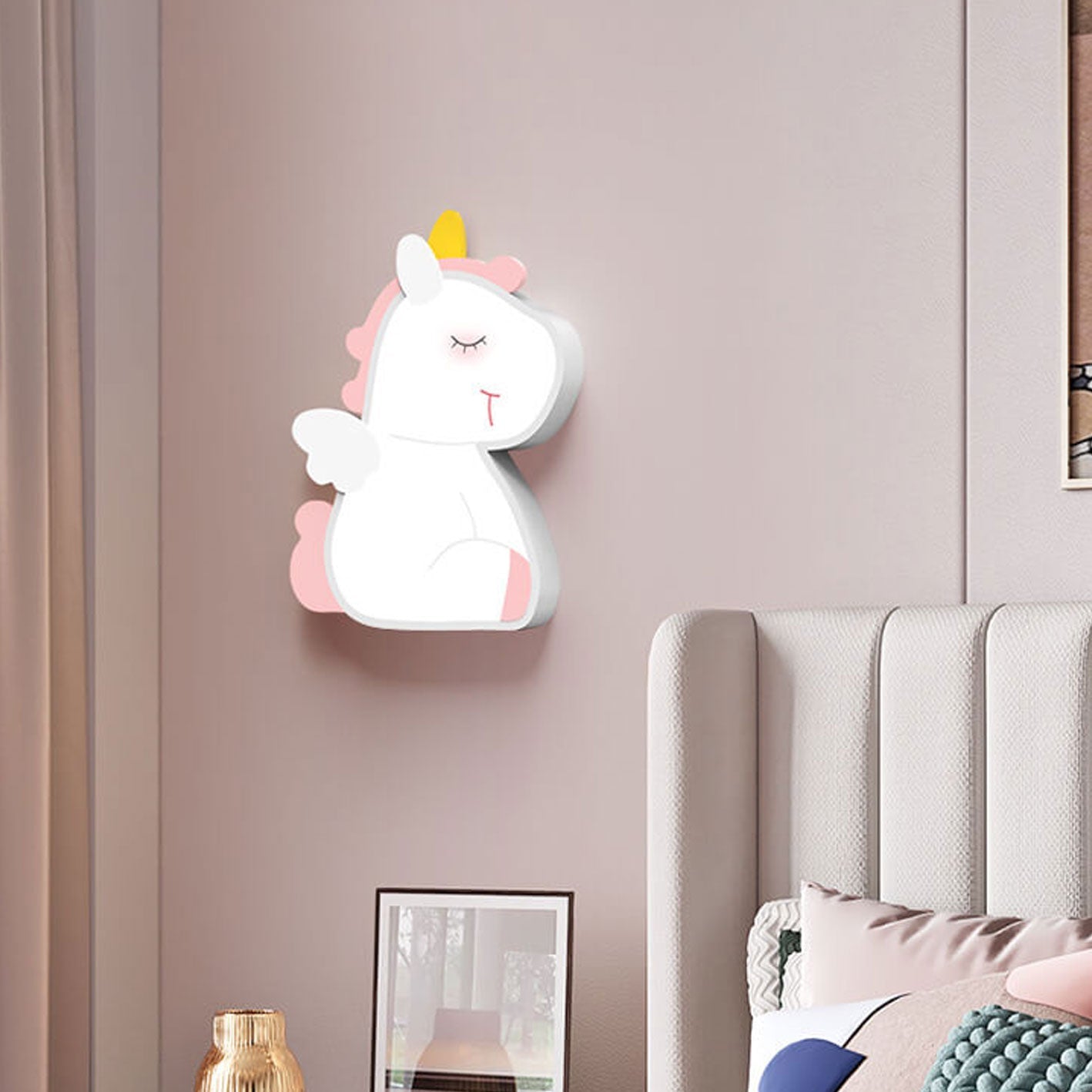 Creative Cartoon Rabbit Unicorn Kids LED Wall Sconce Lamp Night Light for Nursery Bedroom Home Decor Cute Animal Design Battery Operated Soft Glow Accent Light for Children's Room Playroom Wall Decor Gifts for Kids