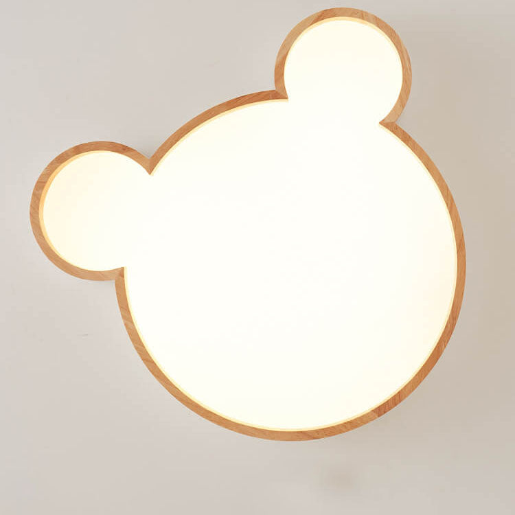 Nordic Wood Bear Shape LED Kids Ceiling Light - Flush Mount Illumination for Children's Room