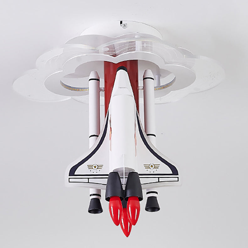 Contemporary Creative Iron Cartoon Aerospace Rocket Acrylic LED Kids Flush Mount Ceiling Light for Living Room, Playroom, Nursery, Modern Children's Lighting Fixture, Space-Themed Home Decor, Adjustable Brightness, Energy Efficient Kids Room Accessories