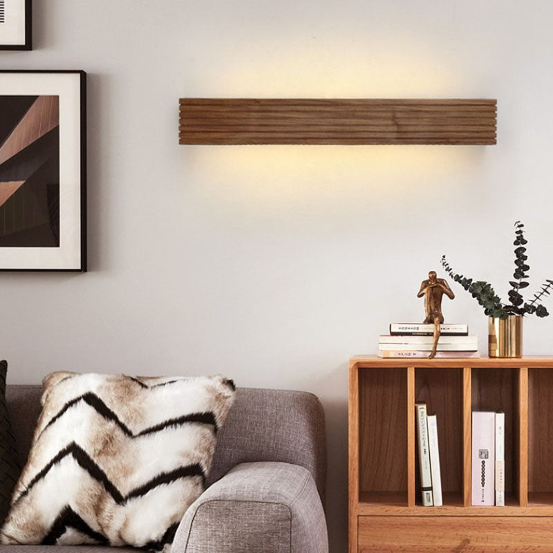 Traditional Chinese Striped Wood LED Vanity Mirror Sconce Lamp for Bathroom