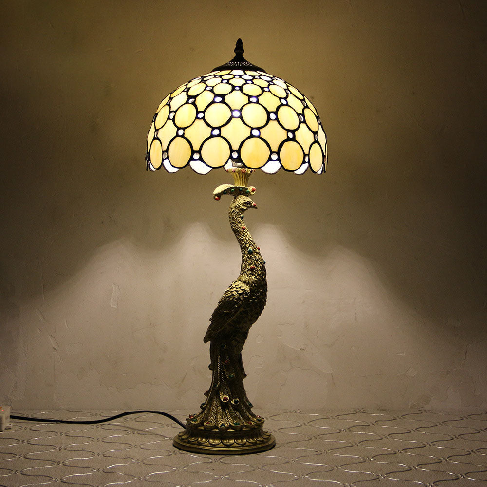 Tiffany Peacock Gem Glass Resin Table Lamp - 1-Light for Living Room & Bedroom
