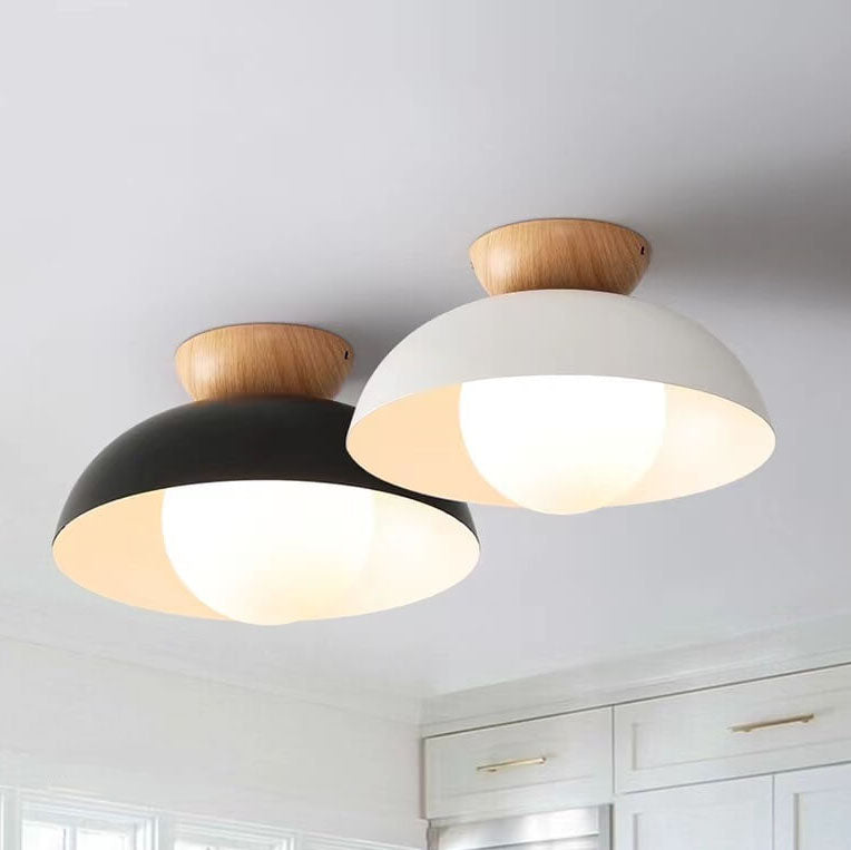 Modern Wrought Iron Log Bowl Semi-Flush Mount Ceiling Light - 1-Light Fixture