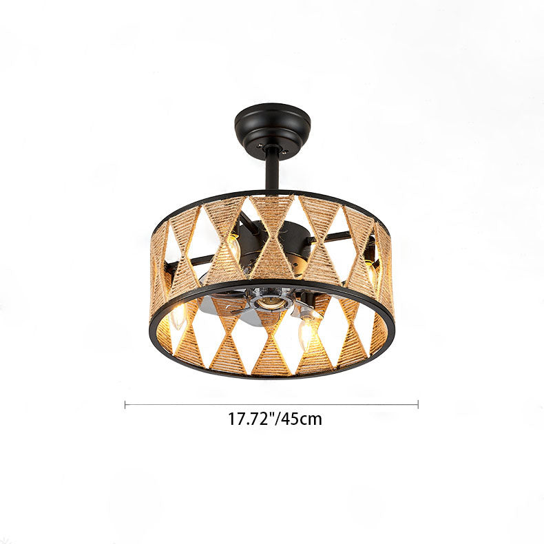 Industrial Hemp Rope Cylinder 4-Light Ceiling Fan Fixture