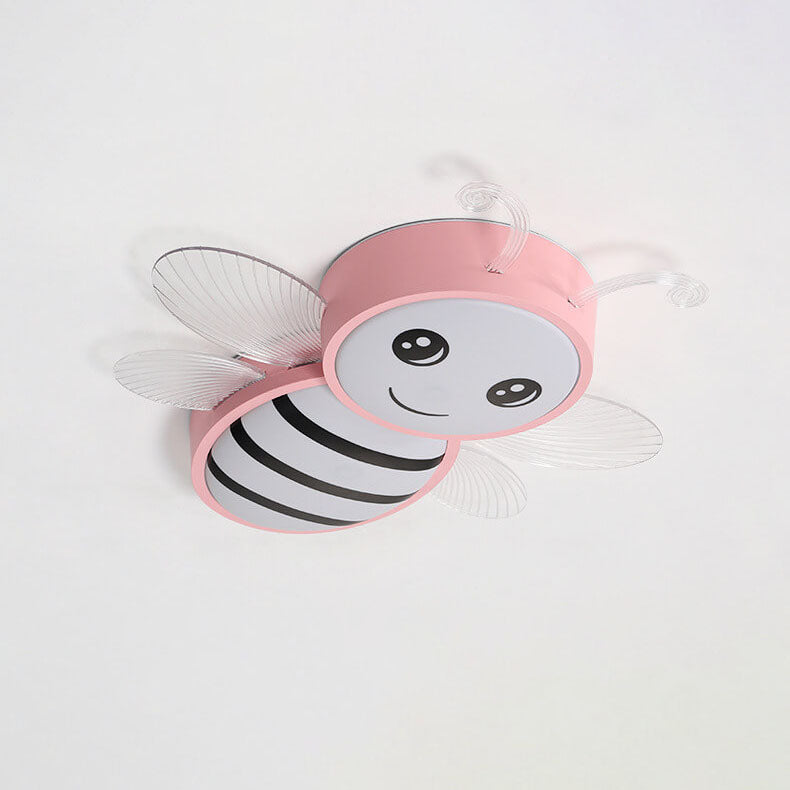 Contemporary Kids Bee Iron Acrylic LED Flush Mount Ceiling Light for Bedroom, Nursery Lighting, Child's Room Decor, Insect Theme Ceiling Fixture, Energy-Efficient Illumination, Cute Bee Design, Playful Ceiling Lights for Children, Modern Flush Mount Honey