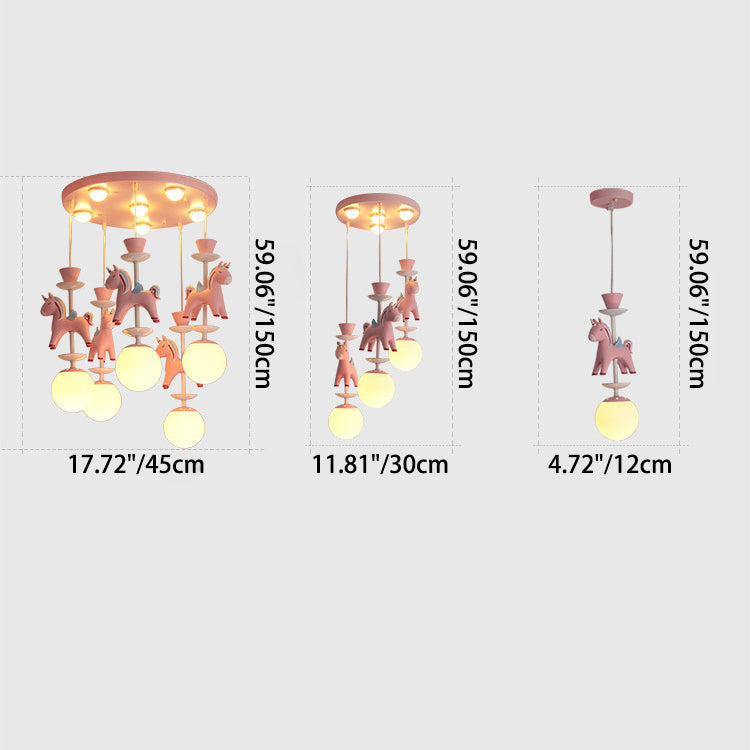Modern Art Deco Kids Flush Mount Ceiling Light - Iron Resin Glass Round Base, 1/3/5 Light - Stylish Bedroom Lighting Fixture, Horse Theme, Vintage Inspired, Unique Decorative Light for Children's Rooms, Stylish Interior Illumination, Decorative Flush Moun