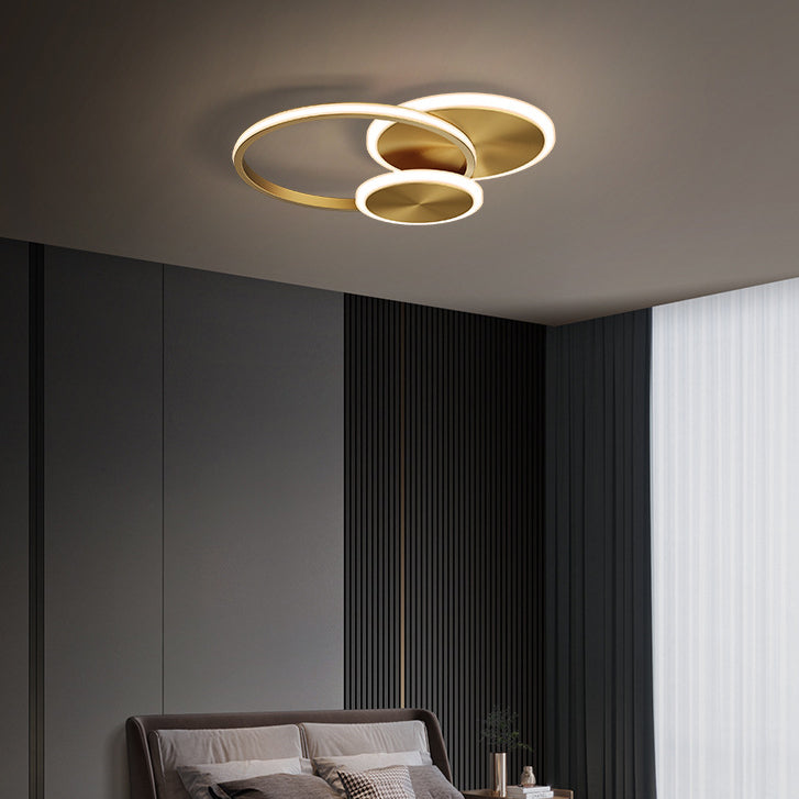 Modern Minimalist Triple Circle Copper Acrylic LED Flush Mount Light for Bedroom
