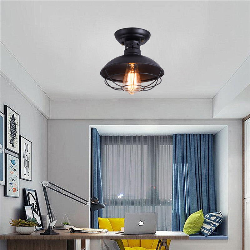 Contemporary Industrial Semi-Flush Mount Iron Light for Living Room