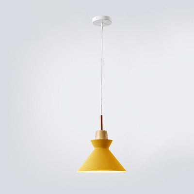 Contemporary Nordic Oak Wood Iron Bell Pendant Light – 1-Light Dome for Living Room