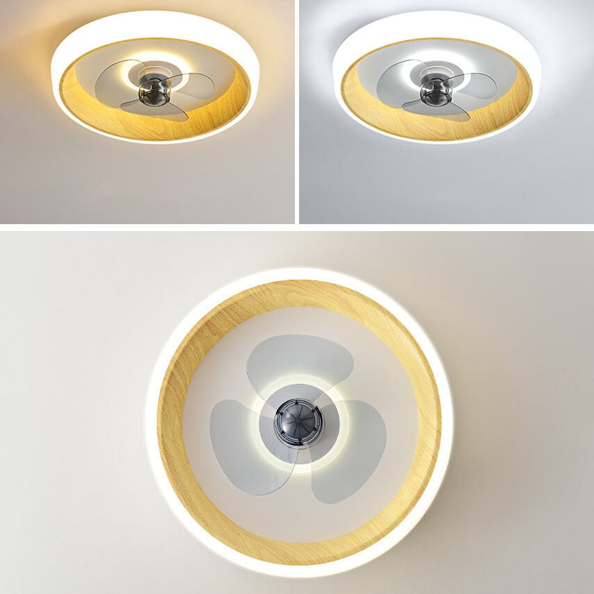 Nordic Minimalist Round Acrylic Wood Grain LED Ceiling Fan Light