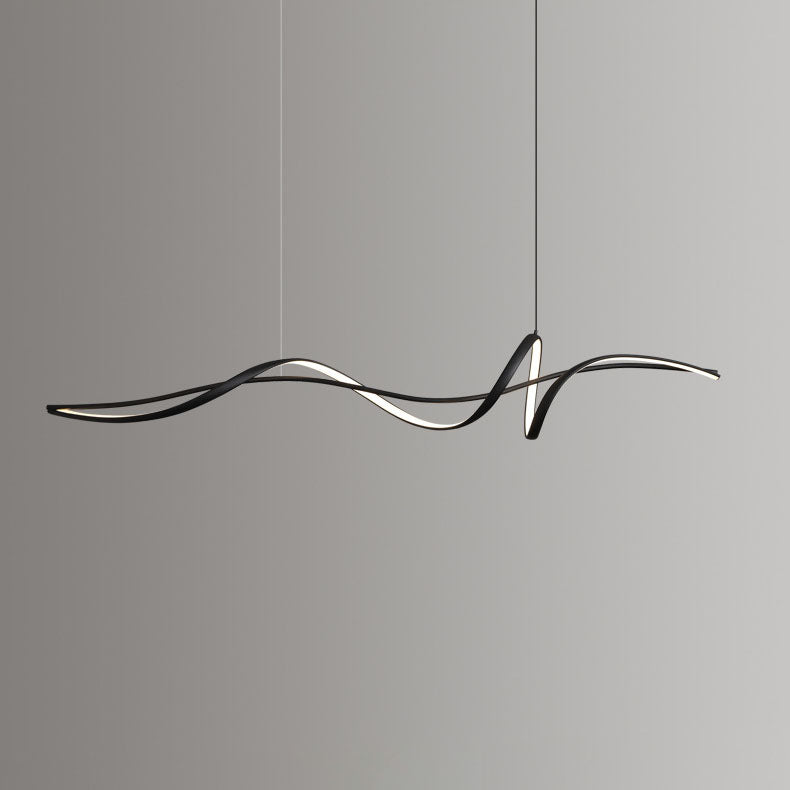 Modern Minimalist Wave Strip LED Chandelier - Aluminium & Silica Design for Dining Room Island Lighting