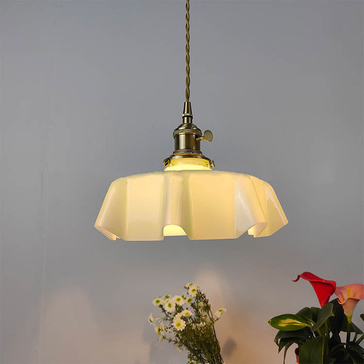 Traditional Japanese Cream Petal Glass Iron Pendant Light for Dining Room