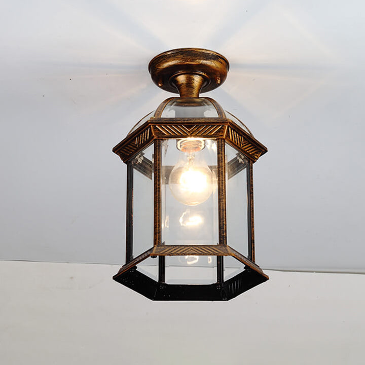 Traditional Outdoor Hexagonal Waterproof Lantern - 1-Light Semi-Flush Mount Ceiling Fixture