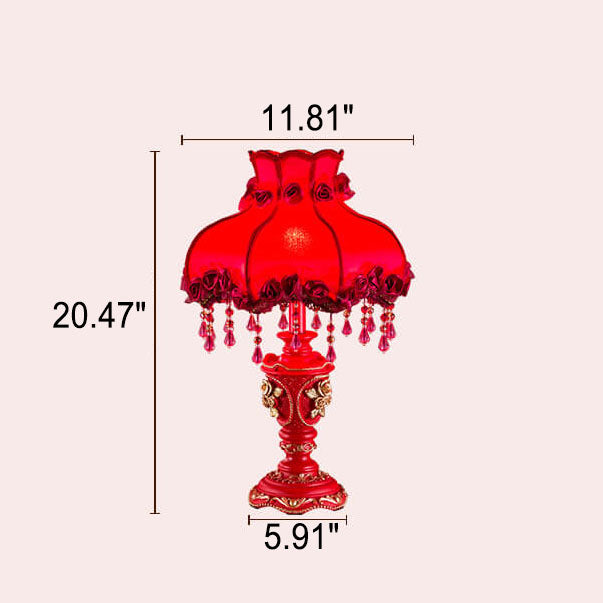 European Wedding Red Fabric Tassel Lamp - 1-Light Resin Table Lamp for Home Decor