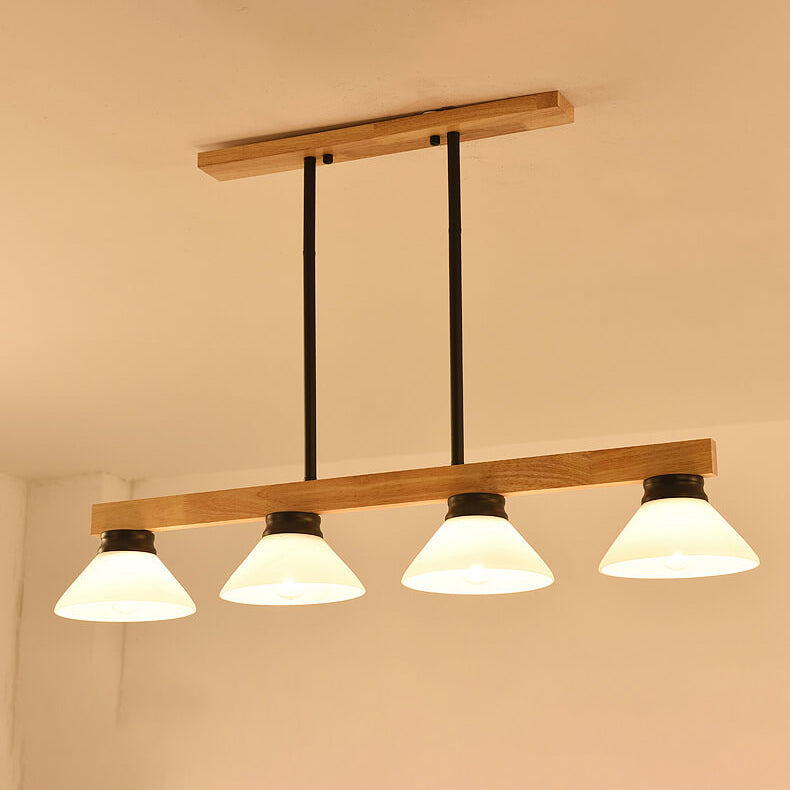 Nordic Solid Wood Cone Glass Shade 3/4 Light Island Chandelier