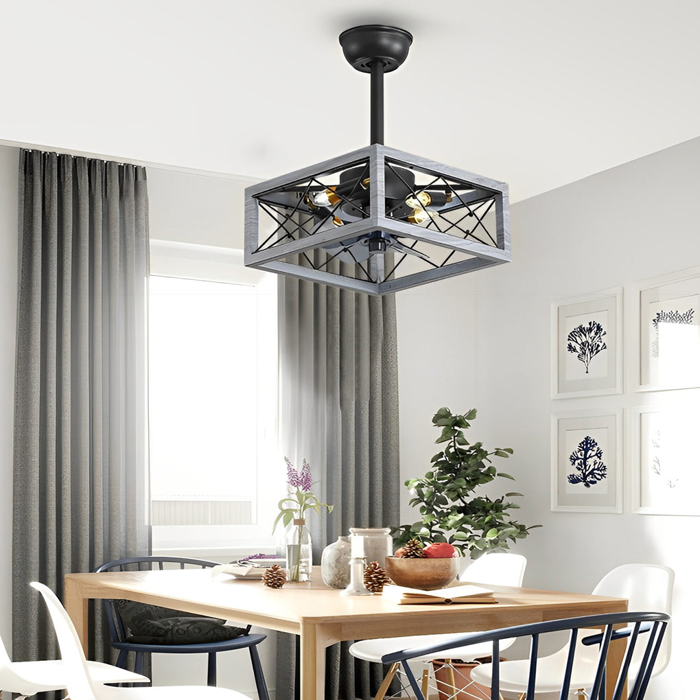 Retro Bladeless Ceiling Fan with Remote - Three Step Dimming LED Mute Design