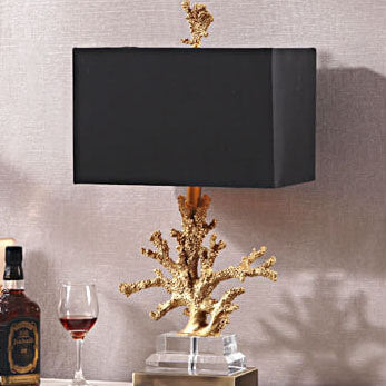 Modern Art Deco Linen Resin Coral Base Table Lamp - 1-Light, Stylish Bedroom Lighting