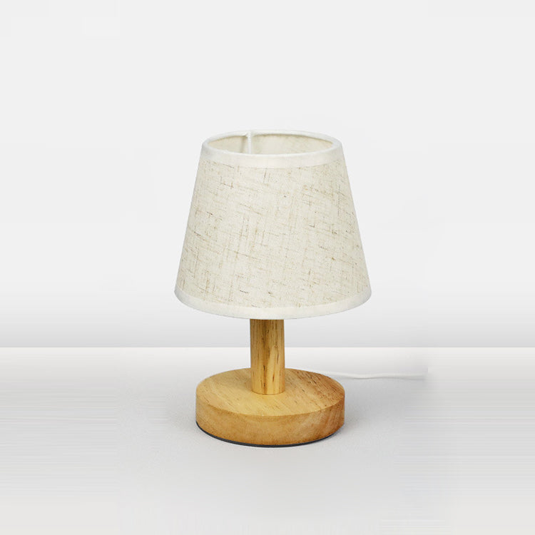 Contemporary Nordic Round Wood Fabric LED Table Lamp Bedroom Modern Lighting Decorative Nightstand Lamp Stylish Home Decor Desk Light Warm White Soft Illumination Eco-Friendly DesignEnergy-Saving Bedroom Accent Lighting