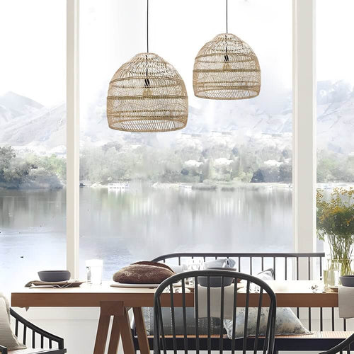 15.7"/19.7" Rattan Woven Dome Pendant Light - Bohemian Ceiling Fixture