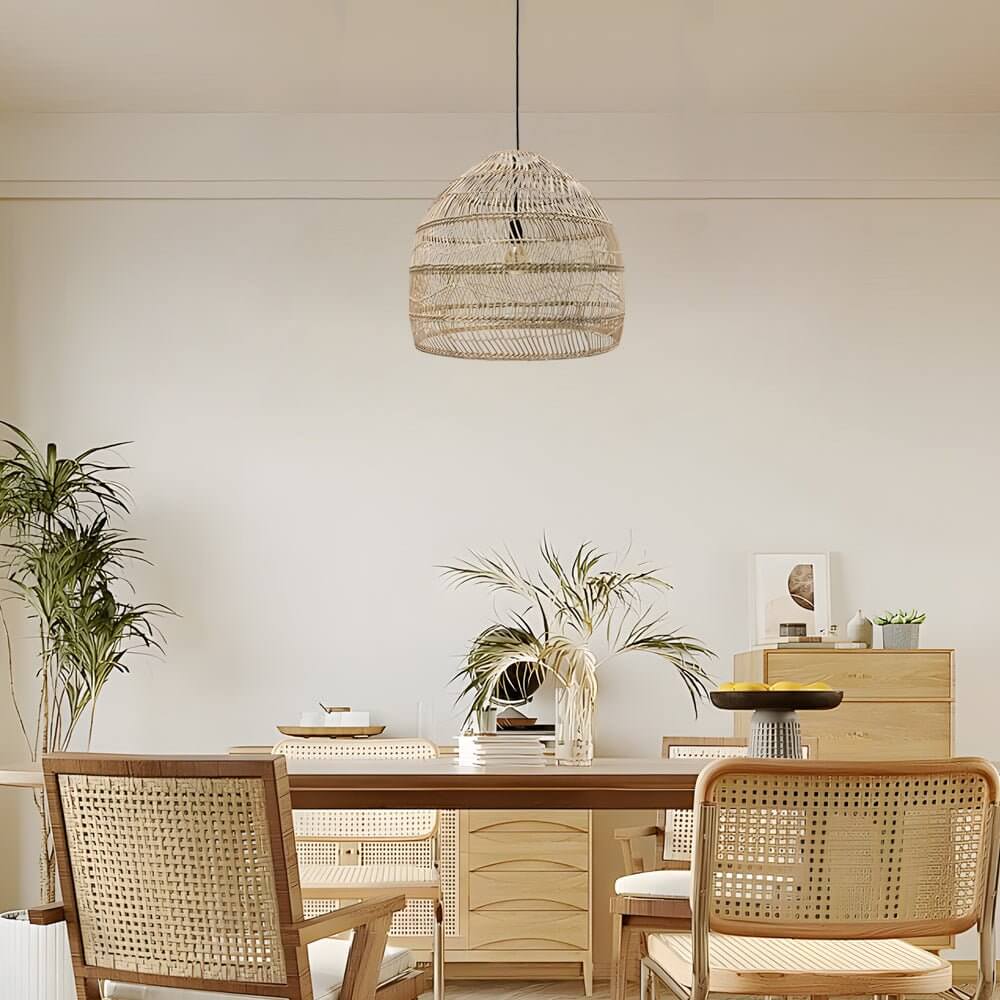 15.7"/19.7" Rattan Woven Dome Pendant Light - Bohemian Ceiling Fixture