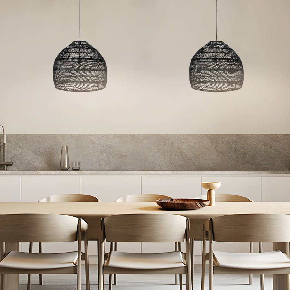 15.7"/19.7" Rattan Woven Dome Pendant Light - Bohemian Ceiling Fixture