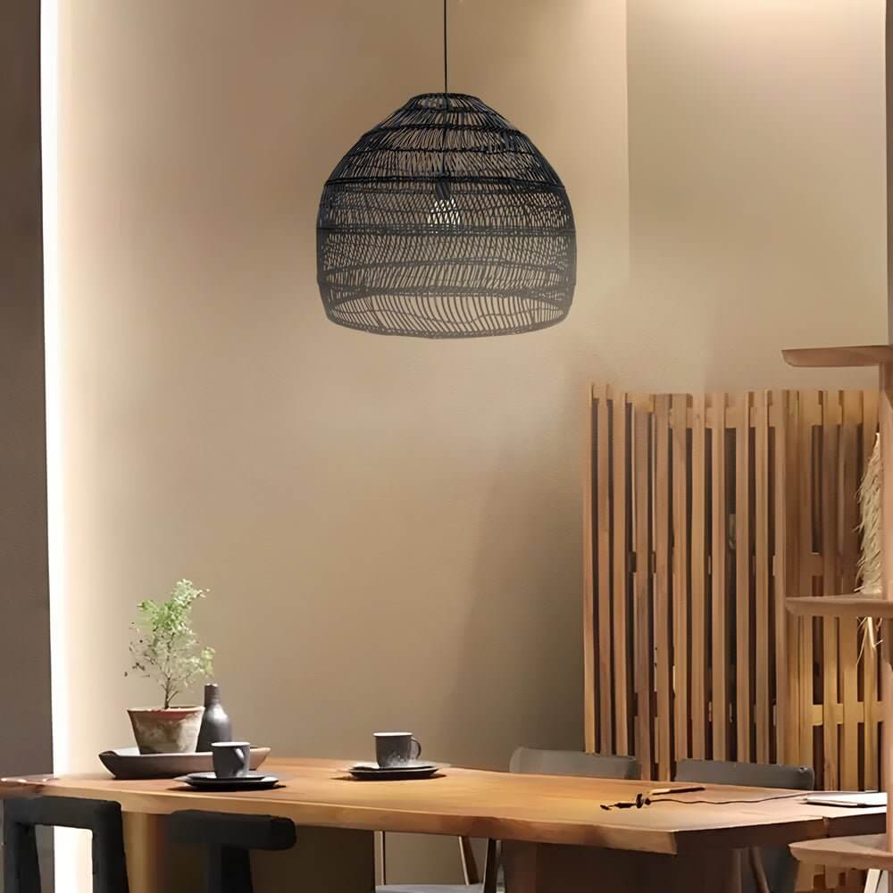 15.7"/19.7" Rattan Woven Dome Pendant Light - Bohemian Ceiling Fixture