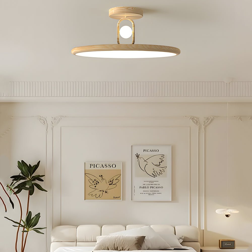 Wood Grain Round Semi Flush Mount Ceiling Light 15.7x19.7 in | Rustic Ceiling Fixture | Modern Home Lighting | Energy-Saving LED Design