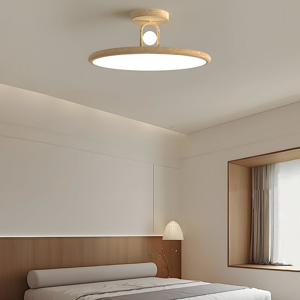 Wood Grain Round Semi Flush Mount Ceiling Light 15.7x19.7 in | Rustic Ceiling Fixture | Modern Home Lighting | Energy-Saving LED Design