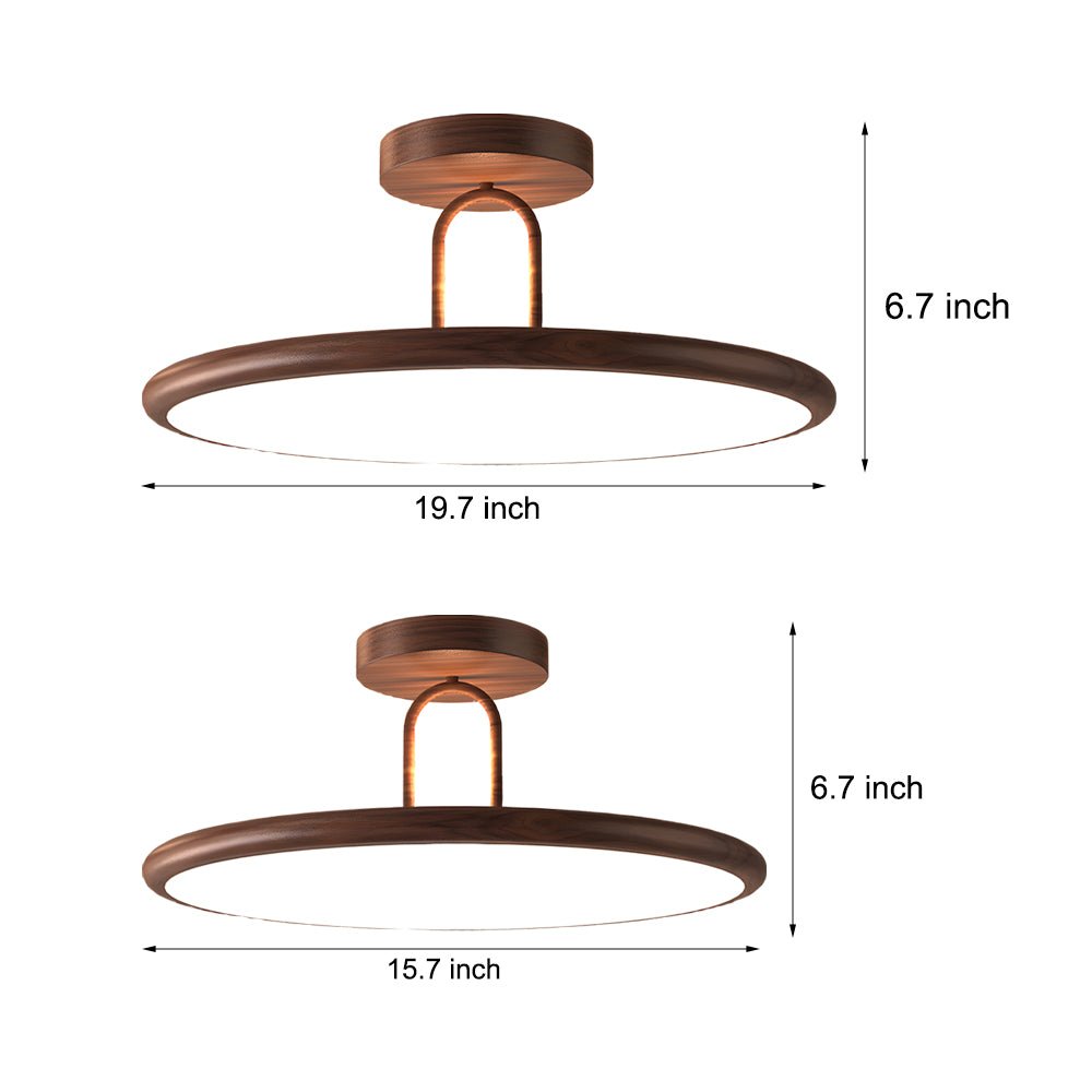 Wood Grain Round Semi Flush Mount Ceiling Light 15.7x19.7 in | Rustic Ceiling Fixture | Modern Home Lighting | Energy-Saving LED Design