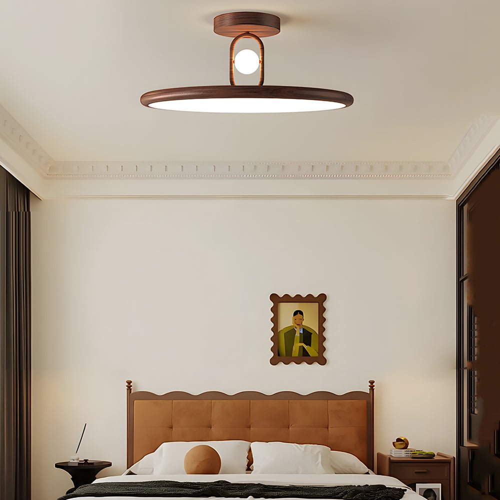 Wood Grain Round Semi Flush Mount Ceiling Light 15.7x19.7 in | Rustic Ceiling Fixture | Modern Home Lighting | Energy-Saving LED Design